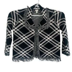 Chicos Tapestry Plaid Fringe Cardigan Sweater Jacket Cottage Cozy‎ Womens XL (3)
